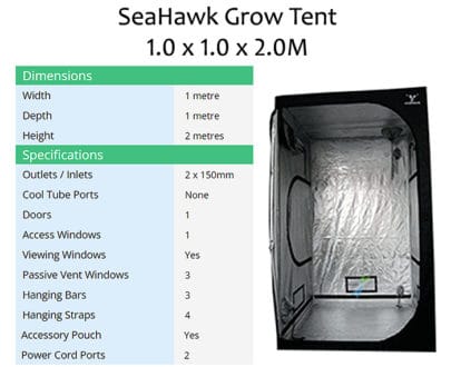 SeaHawk Hydroponic GrowTent 1.0x1.0x2.0m